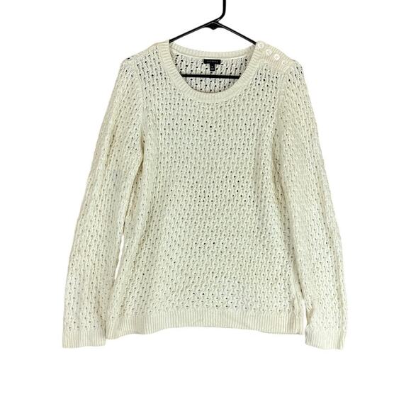 Talbots Womens Sweater Cream Open Knit Long Sleeve Soft Stretch Medium - Picture 1 of 12